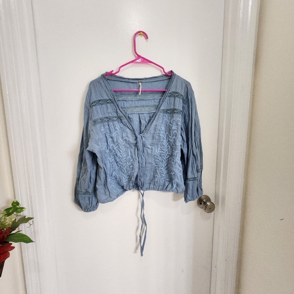 Free people follow your heart peasant blouse crop top sz large embroidery - Picture 8 of 12